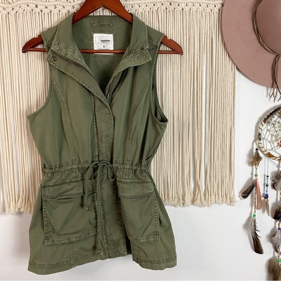 Sonoma Olive Green Boho Embroidered Utility Layering Vest Size Small - Picture 1 of 10